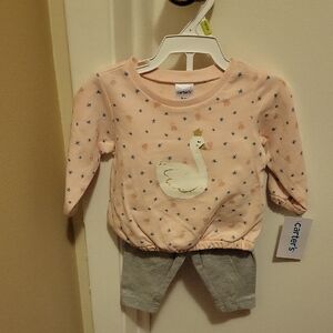 NWT: Carters Baby Girl 3 Months Pink Swan 2 Piece Set